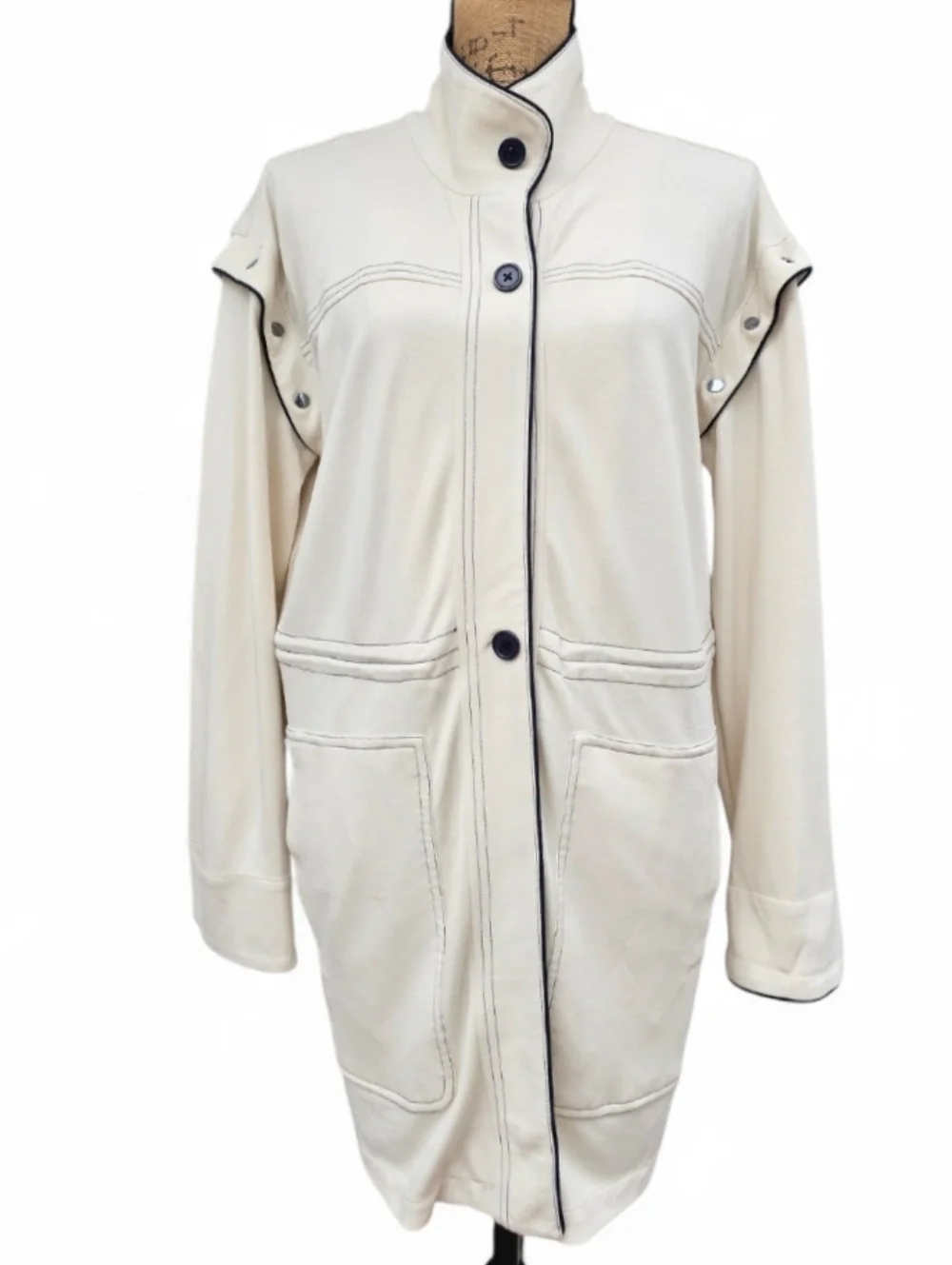 NWT Lysse Cream Jacket Convertible Detachable Sleeve Snap Button Coat, Size M